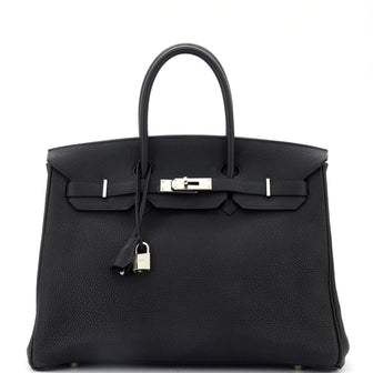 Hermes Birkin Handbag Black Togo with Palladium Hardware 35