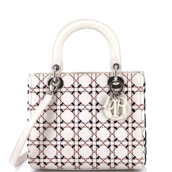 Christian Dior Lady Dior Bag Contrast Cannage Stitch Leather Medium