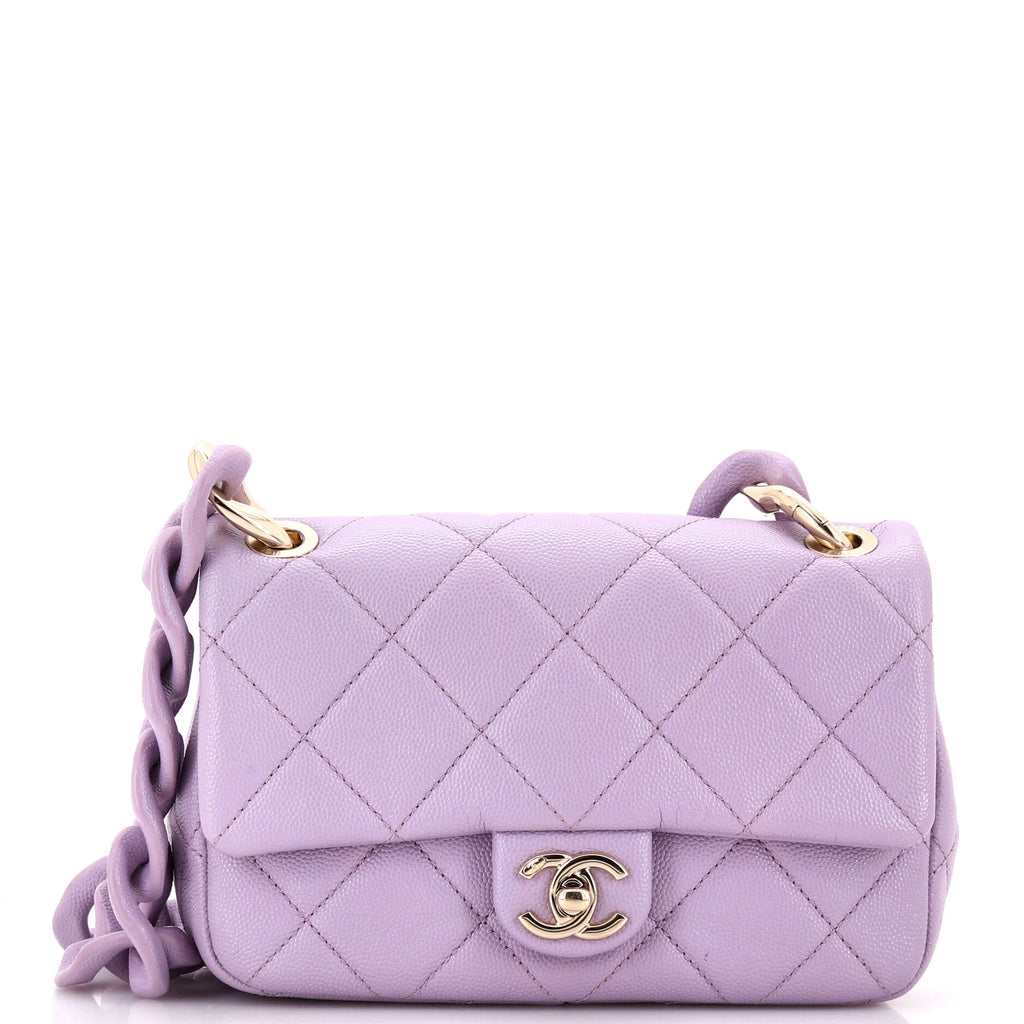 Chanel クラッチバッグ 紫 ファー New Chanel 24C Metallic Purple Calfskin Mini Flap Bag & Star Coin