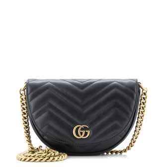 Gucci GG Marmont Half Moon Flap Crossbody Bag Matelasse Leather Mini