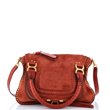 Chloe Marcie Satchel Whipstitch Studded Suede Medium