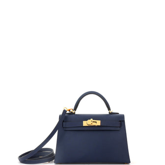 Hermes Kelly Mini II Bag Blue Epsom with Gold Hardware 20