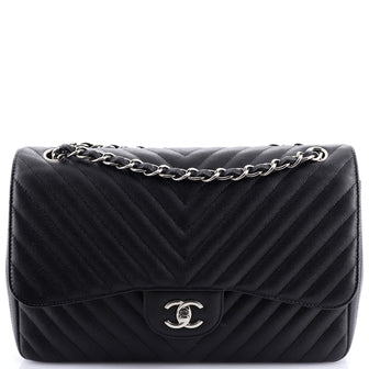 Chanel Classic Double Flap Bag Chevron Caviar Jumbo