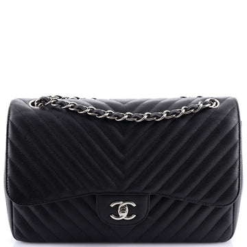 Chanel Classic Double Flap Bag Chevron Caviar Jumbo