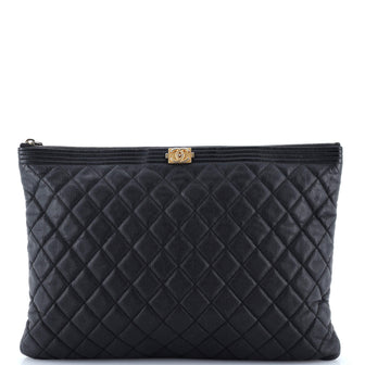 Chanel Boy O Case Clutch Quilted Caviar Large