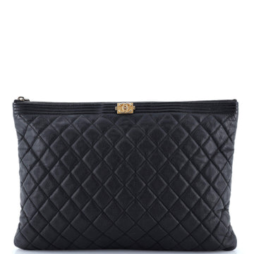 Chanel Boy O Case Clutch Quilted Caviar Large