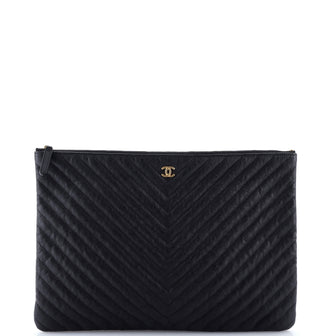 Chanel O Case Clutch Chevron Calfskin Large