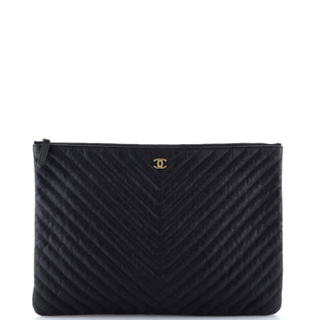 Chanel O Case Clutch Chevron Calfskin Large