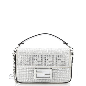 Fendi Baguette NM Bag Zucca Crystal Embellished Suede Mini