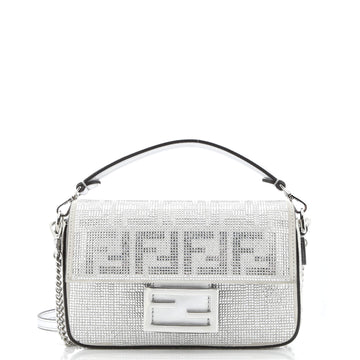 Fendi Baguette NM Bag Zucca Crystal Embellished Suede Mini