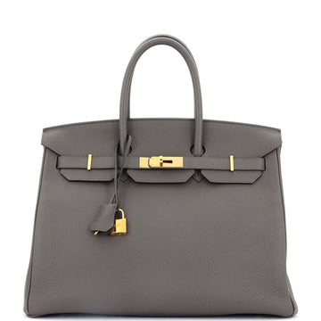 Hermes Birkin Handbag Grey Togo with Gold Hardware 35