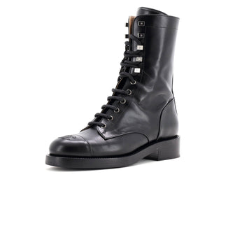Chanel Women's Cap Toe CC Mid-Calf Combat Boots Leather