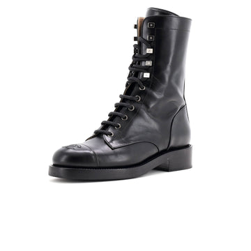 Chanel Women's Cap Toe CC Mid-Calf Combat Boots Leather