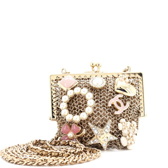 Chanel CC Charm Kisslock Frame Clutch with Chain Embellished Metal Mesh Mini