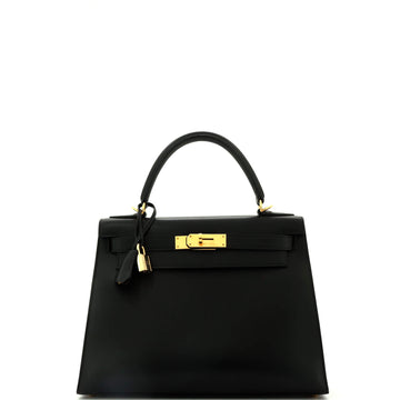 Hermes Kelly Handbag Black Box Calf with Gold Hardware 28