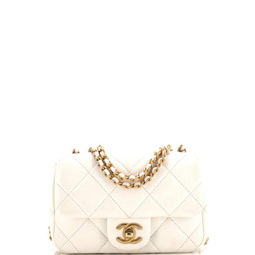 Chanel CC Pearl Chain Square Flap Bag Quilted Lambskin Mini