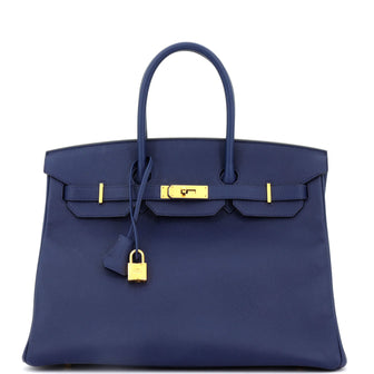 Hermes Birkin Handbag Blue Epsom with Gold Hardware 35