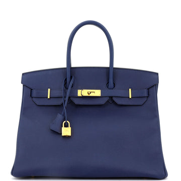Hermes Birkin Handbag Blue Epsom with Gold Hardware 35