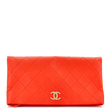 Chanel CC Foldover Clutch Quilted Lambskin Large