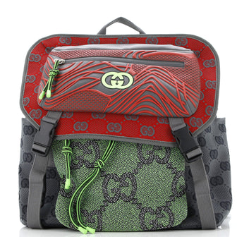 Gucci Panelled Double Buckle Backpack GG Jacquard Nylon and Rubber Large