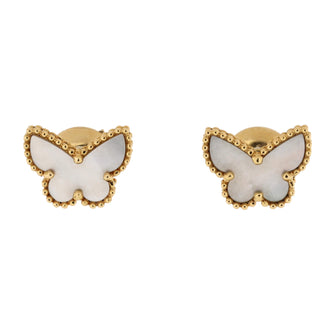 Van Cleef & Arpels Sweet Alhambra Butterfly Stud Earrings 18K Yellow Gold and Mother of Pearl