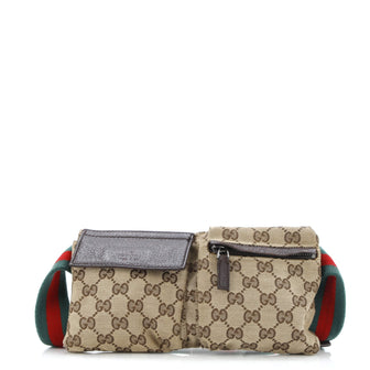 Gucci Vintage Double Belt Bag GG Canvas with Leather