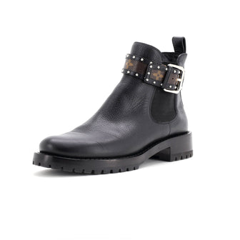 Louis Vuitton Women's Discovery Flat Ankle Boots Leather with Monogram Canvas