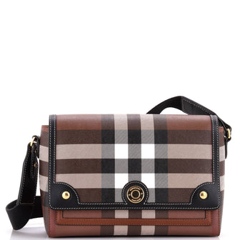 Burberry Note Crossbody Bag Check Canvas and Leather Medium