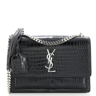 Saint Laurent Sunset Crossbody Bag Crocodile Embossed Leather Medium