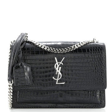Saint Laurent Sunset Crossbody Bag Crocodile Embossed Leather Medium