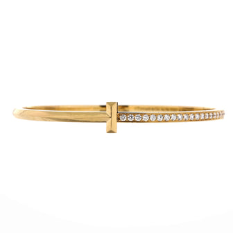 Tiffany & Co. T1 Hinged Bangle Bracelet 18K Yellow Gold and Diamonds Narrow