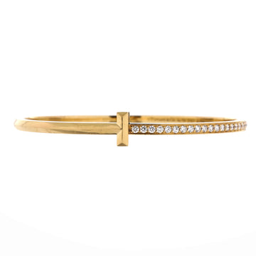 Tiffany & Co. T1 Hinged Bangle Bracelet 18K Yellow Gold and Diamonds Narrow