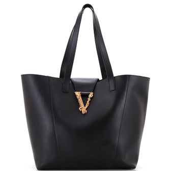 Versace Virtus Open Shopping Tote Leather Medium