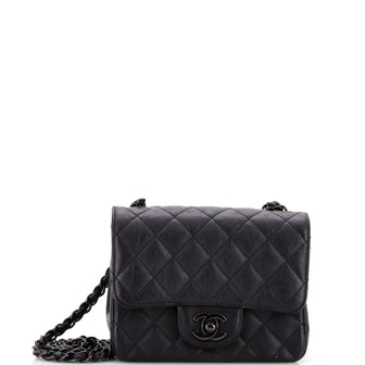 Chanel So Black Square Classic Single Flap Bag Quilted Crumpled Calfskin Mini