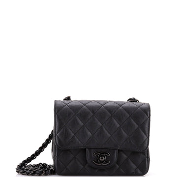 Chanel So Black Square Classic Single Flap Bag Quilted Crumpled Calfskin Mini