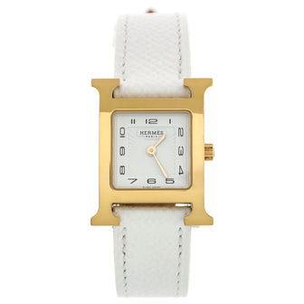 Hermes Heure H Quartz Watch Plated Metal and Leather 21