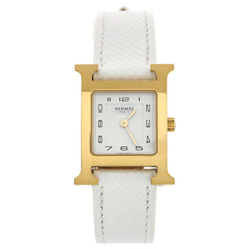 Hermes Heure H Quartz Watch Plated Metal and Leather 21