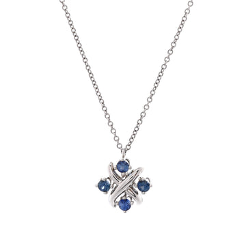 Tiffany & Co. Schlumberger Lynn Pendant Necklace Platinum with Blue Sapphires