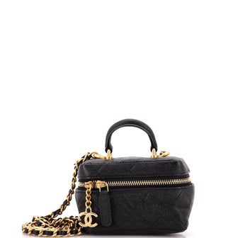 Chanel Top Handle Zip Around Vanity Case with Chain Quilted Caviar Mini