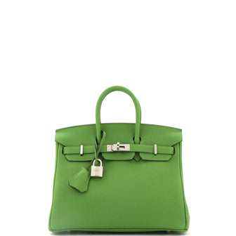 Hermes Birkin Handbag Green Togo with Palladium Hardware 25