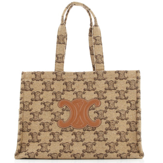 Celine Cabas Thais Tote Triomphe Jacquard Raffia Large