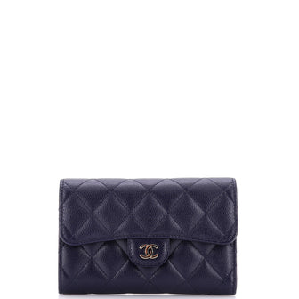 Chanel Trifold Classic Flap Wallet Quilted Caviar Medium