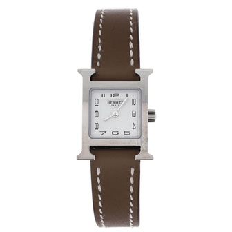 Hermes Heure H Quartz Watch Plated Metal and Leather 17