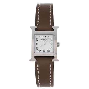 Hermes Heure H Quartz Watch Plated Metal and Leather 17