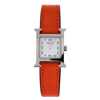 Hermes Heure H Quartz Watch Plated Metal and Leather 17