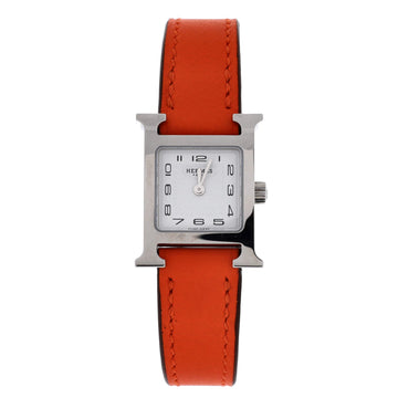 Hermes Heure H Quartz Watch Plated Metal and Leather 17