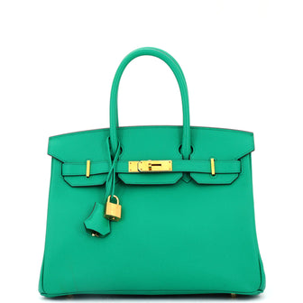 Hermes Birkin Handbag Green Epsom with Gold Hardware 30