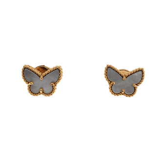 Van Cleef & Arpels Sweet Alhambra Butterfly Stud Earrings 18K Yellow Gold and Mother of Pearl