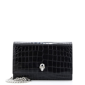 Alexander McQueen Skull Chain Crossbody Bag Crocodile Embossed Leather Mini