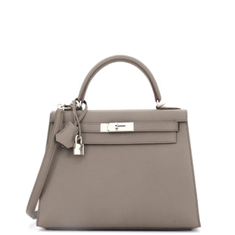 Hermes Kelly Handbag Grey Epsom with Palladium Hardware 28